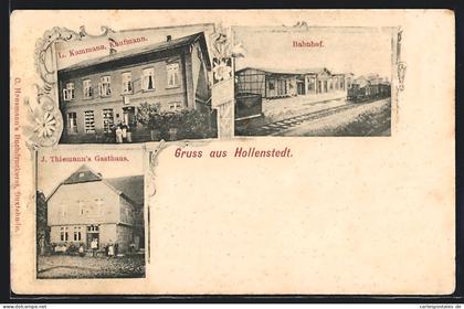AK Hollenstedt, Thiemann`s Gasthaus, Kaufmann L. Kammann, Bahnhof