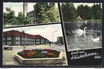AK Hückelhoven /Rhld., Kirche St. Barbara, Rathaus, Diecksmühle