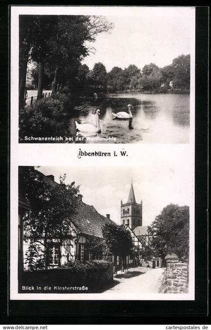 AK Ibbenbüren i. W., Schwanenteich bei der Werthmühle, Blick in die Klosterstrasse