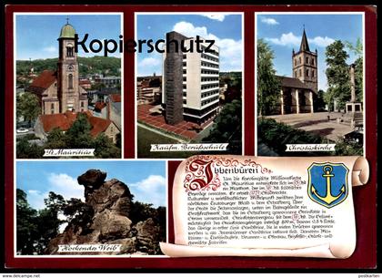 POSTKARTE IBBENBÜREN BERUFSSCHULE SCWAPPEN & GESCHICHTE CHRONIK Chronikkarte chronique chronicle storycard Ansichtskarte