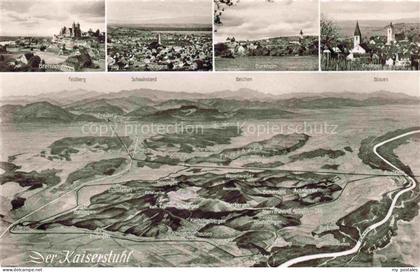 Kaiserstuhl Region Panoramakarte mit Breisach Ihringen Burkheim Endingen