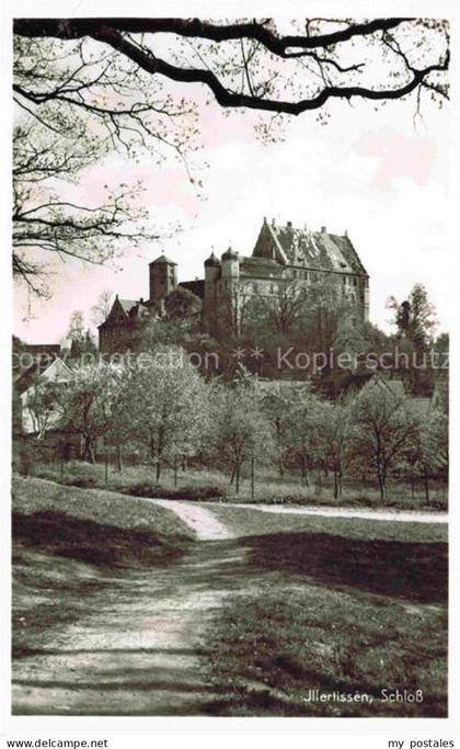 Illertissen Schloss Burganlage Tuerme Baeume Fruehjahr Weg Wiese