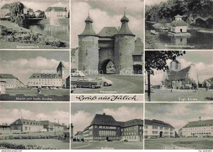 Juelich Hexenturm Schwanenteich Brueckenkoepfanlage Markt Katholische-Kirche Eva