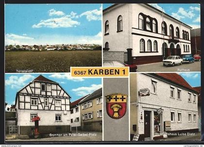 AK Karben, Rathaus, Brunnen am Peter-Geibel-Platz, Gasthaus Luise Dietz