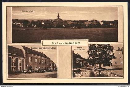AK Wetzendorf / Karsdorf, Totalansicht, Gasthaus zum goldenen Löwen und Partie am Dorfteich