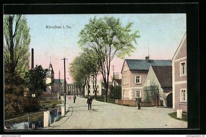 AK Kirschau i. Sa., Abendstimmung in einer Strasse