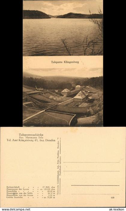 Ansichtskarte Klingenberg (Sachsen) Talsperre - 2 Bild 1922
