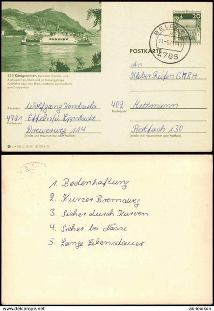 Königswinter Ganzsache 015096 C 19/151 40000 4.70 LORSCH 533 1970