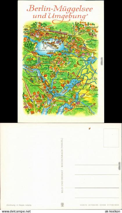 Ansichtskarte Köpenick-Berlin Landkarte: Berlin-Müggelsee und Umgebung 1980