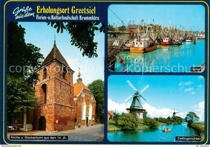 Greetsiel Krummhoern Aurich Niedersachsen Kirche und Glockenturm Kutterhafen Zw