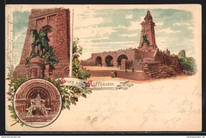 Lithographie Kyffhäuser, Kyffhäuserdenkmal, Barbarossa