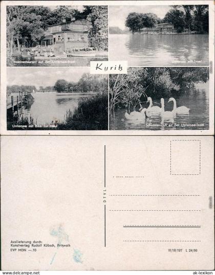 Ansichtskarte Kyritz Untersee mit Insel, Schwanenidyll, Inselrestaurant 1966