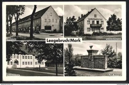 AK Leegebruch /Mark, Eichenallee, Landambulatorium, Pestalozzischule, OdF Denkmal