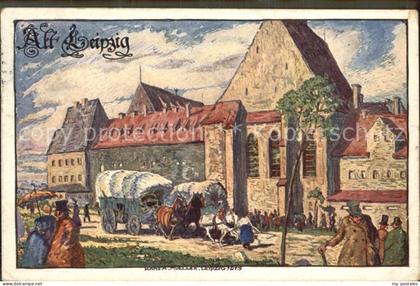 Leipzig Alt Leipzig Pferdewagen Kuenstlerkarte
