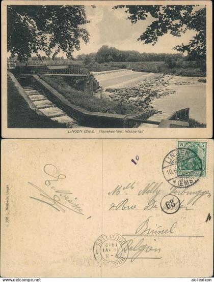 Darme-Lingen (Ems) River Falls, Fluss, Wasserfall Hanekenfähr 1912   gelaufen