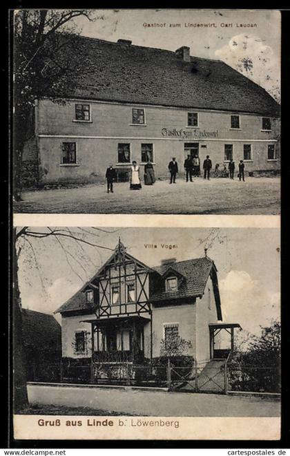 AK Linde bei Löwenberg, Gasthof zum Lindenwirt, Villa Vogel