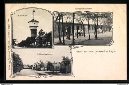 AK Hamburg-Lokstedt, Lockstedter Lager, Mannschaftsbaracken, Wasserturm und Wellblechbaracken