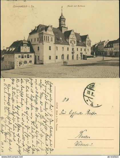 Ansichtskarte Lommatzsch Markt und Rathaus 1917