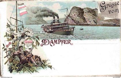 Loreley Lorelei Sankt Goarshausen Rheinland-Pfalz Loreley Felsen Dampfer Litho