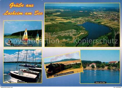 Losheim See Feriengebiet Mosel Saar Hochwald Stausee Bootsteg Dampflokomotive Se