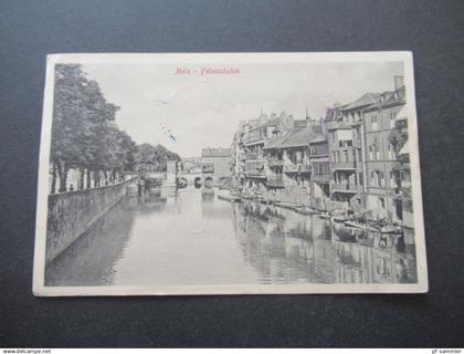 AK Lothringen Metz Felsenstation Germania Marke mit Stempel Metz und blauer Zensurstempel Metz geprüft und zu befördern