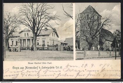 AK Ahrensdorf bei Ludwigsfelde, Neuer Gasthof Otto Paul, Kirche