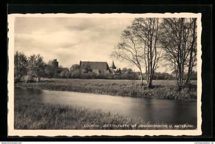 AK Lüchow, Jeetzelpartie mit Johanniskirche und Amtsturm