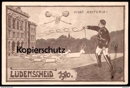 ALTE POSTKARTE LÜDENSCHEID VIVAT ABITURIA 1910 ABITUR LASSO BIER STUDENTIKA STUDENTICA ZIRKUS CIRCUS CIRQUE cpa postcard