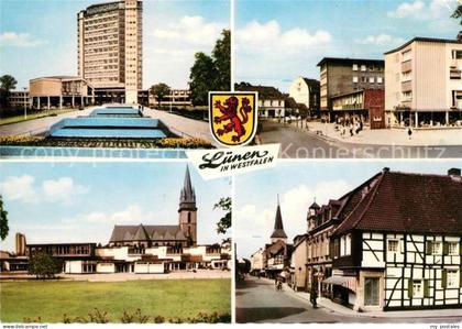 Luenen UNNA NRW Hochhaus Strassenpartie Kirche Wappen