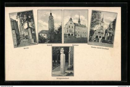 AK Lützen, Schloss, Rathaus und Kriegerdenkmal