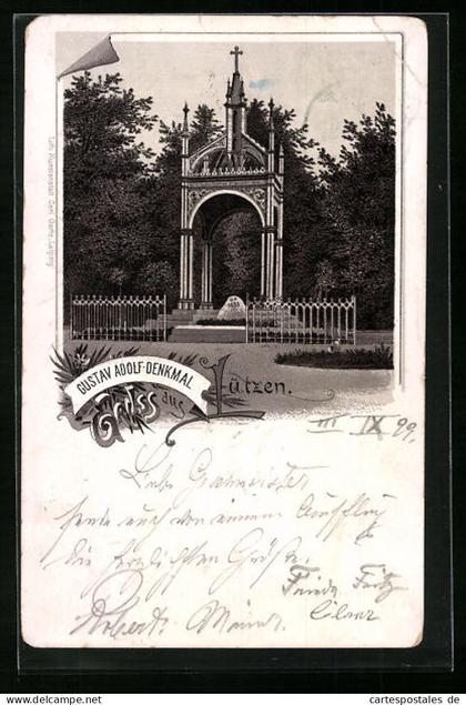 Lithographie Lützen, Gustav Adolf-Denkmal