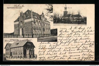 AK Lunden, Kgl. Präparandenanstalt, Kirche, Schulgebäude