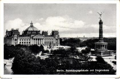 CPA Berlin Reichstagsgebaude mit Siegessaule