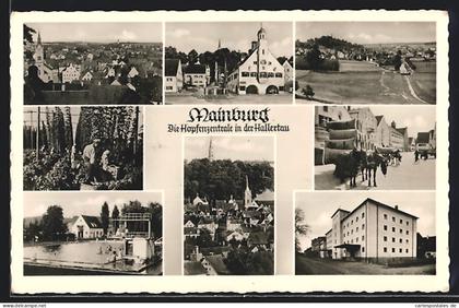 AK Mainburg, Ortspartien, Freibad, Pferdefuhrwerk