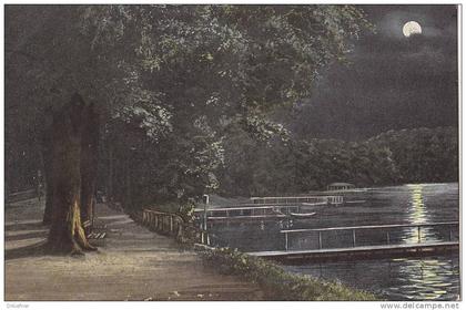 Malente-Gremsmühlen, Am Dieksee, Mondschein an der Anlegestelle, um 1912