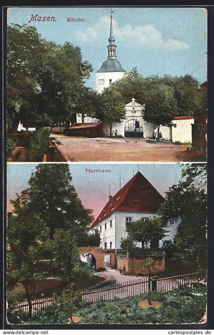 AK Maxen, Ansicht vom Pfarrhaus, Kirche