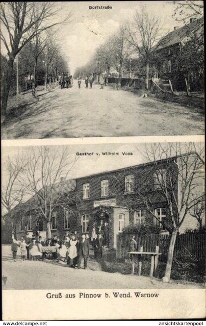 CPA Pinnow Mecklenburg Vorpommern, Dorfstraße, Gasthof, Anwohner