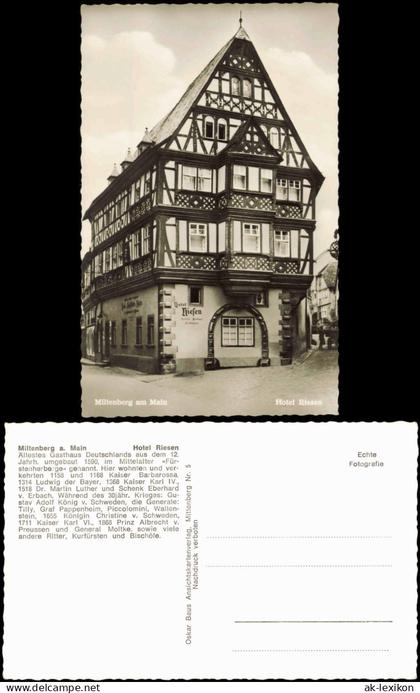 Ansichtskarte Miltenberg (Main) Hotel Riesen, Fachwerkhaus 1957