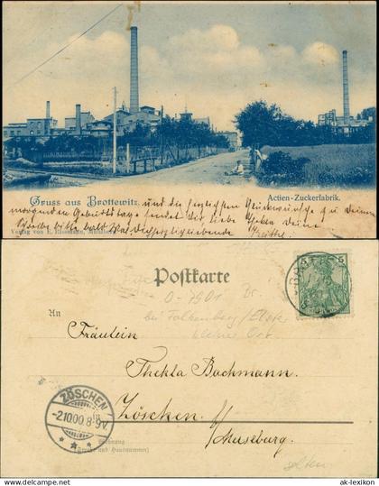 Ansichtskarte Brottewitz-Mühlberg/Elbe Miłota Actien Zuckerfabrik 1900