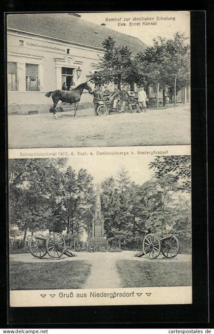 AK Niedergörsdorf, Gasthof zur ländlichen Erholung, Schlachtdenkmal 1813