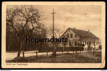 ALTE POSTKARTE GRUSS AUS HASBERGEN BEI OSNABRÜCK TELEGRAFENMAST TELEFONLEITUNG Ansichtskarte AK cpa postcard