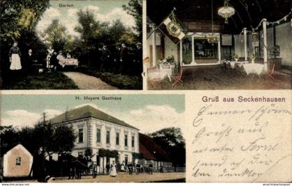 CPA Seckenhausen Stuhr in Niedersachsen, Garten, H. Meyers Gasthaus, Gruß aus Seckenhausen