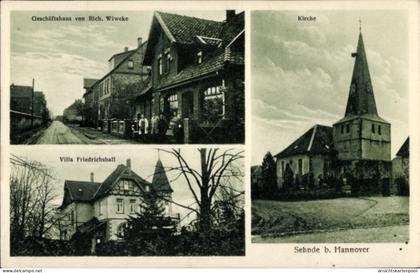 CPA Sehnde in Niedersachsen, Kirche, Geschäftshaus Rich. Wiweke, Villa Friedrichshall