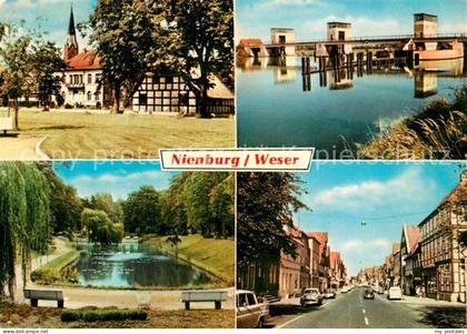 Nienburg Weser Kirche Bruecke Teich Strassenpartie