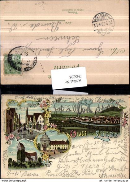 245298,Litho AK Lüdge Totale Kloster Kilian-Kirche Straßenansicht Mehrbildkarte Bahnp