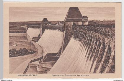 (49796) AK Möhnetalsperre, Sperrmauer, Überfließen des Wassers, vor 1945