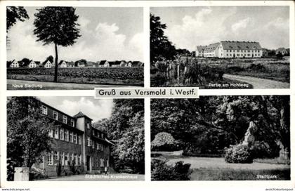 CPA Versmold in Westfalen, Stadtpark, Städtisches Krankenhaus, Siedlung