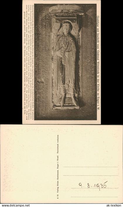 Enger (Westfalen) Grabfigur mit Inschrift vom Grabmal Wittekinds Kirche 1922