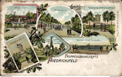 Lithographie Friedrichsfeld Voerde am Niederrhein, Truppenübungsplatz, Offizierscasino, Denkmal, Exerzieren