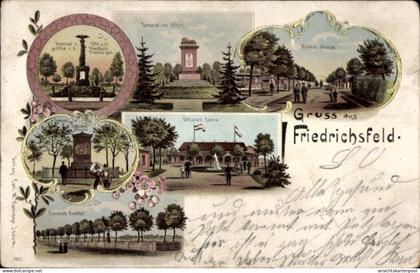 Lithographie Friedrichsfeld Voerde, Wilhelmstr., Denkmal, Offizierskasino, Friedhof